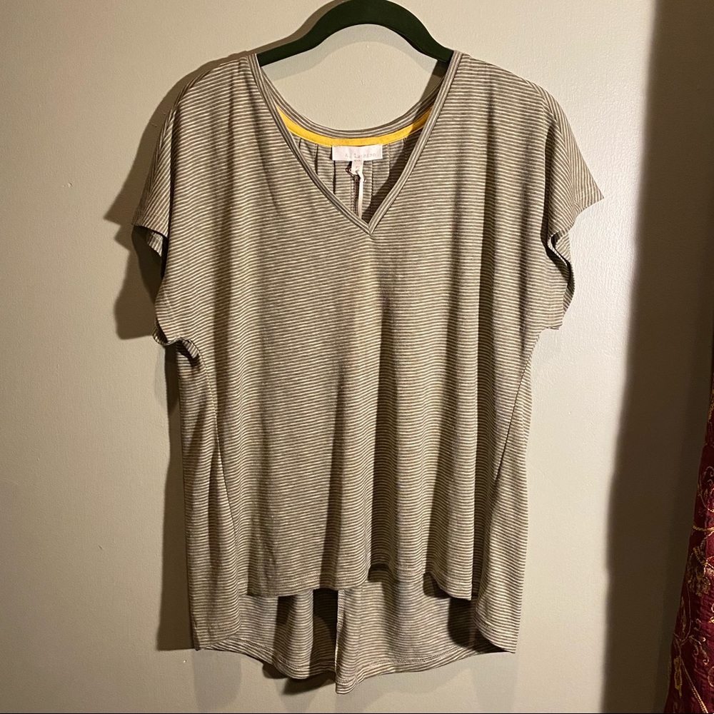 &LAYERED Olive Striped Tee